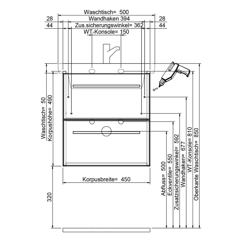 Steinkamp Living 2.0 meuble sous-vasque 45 cm pour Villeroy & Boch Subway 3.0 meuble sous-vasque 50 cm