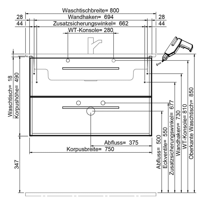 Steinkamp Living 2.0 meuble sous-vasque 75 cm pour meuble sous-vasque Villeroy & Boch Venticello 80 cm