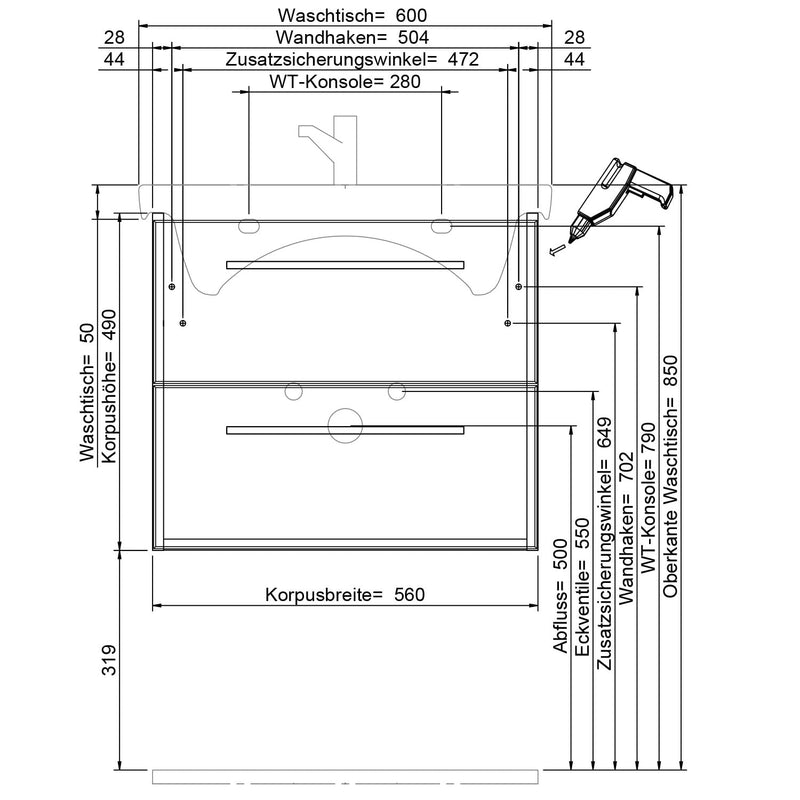 Steinkamp Living 2.0 meuble sous-vasque 56 cm pour Villeroy & Boch Subway 3.0 meuble sous-vasque 60 cm