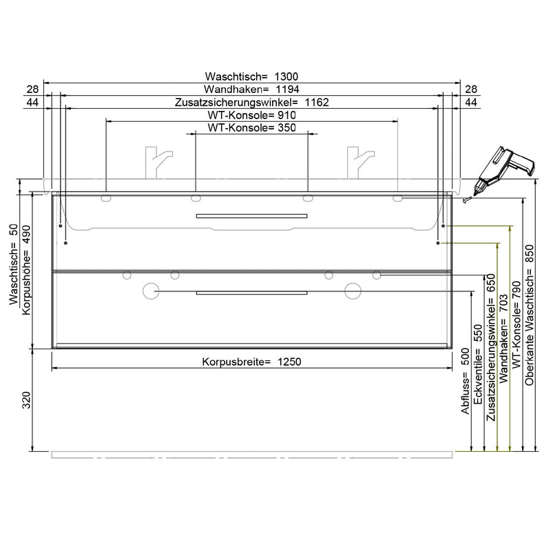 Steinkamp Living 2.0 meuble sous-vasque 125 cm pour Villeroy & Boch Subway 3.0 meuble sous-vasque double 130 cm