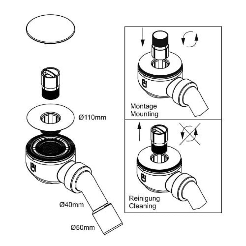 Bonde Sturotec pour receveur de douche avec couvercle Ø 9 cm