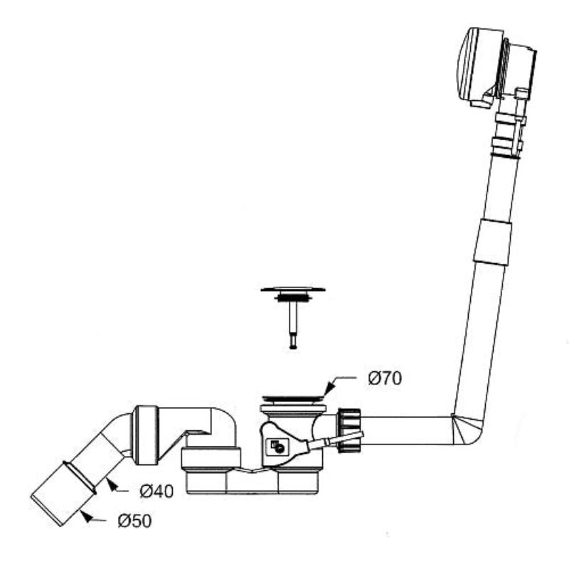 Robinetterie de remplissage, de vidage et de trop-plein de baignoire Sturotec avec excentrique pour longueur normale