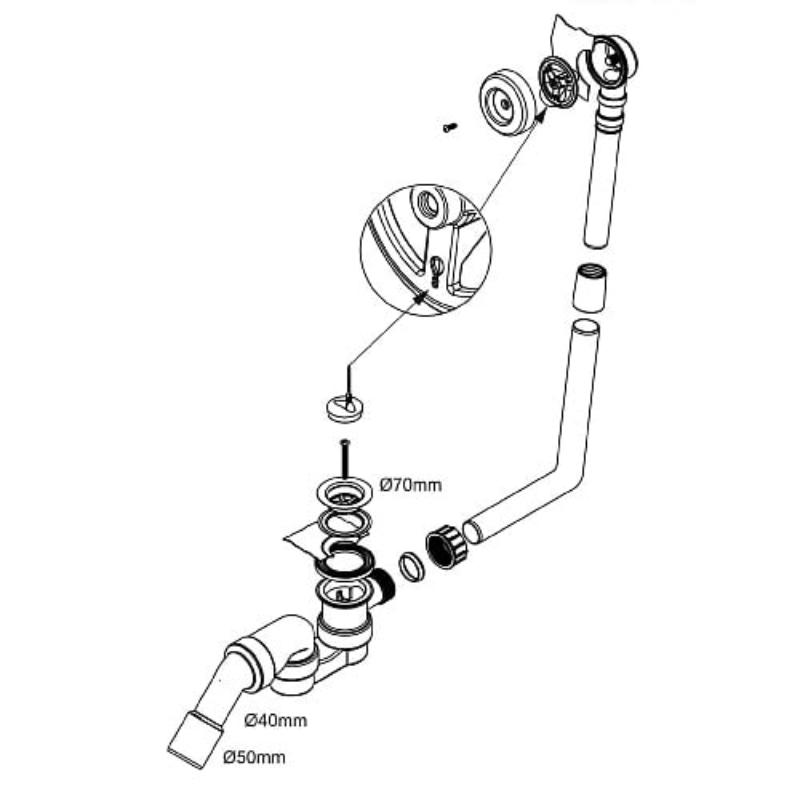 Bonde et trop-plein de baignoire Sturotec avec bouchon pour longueur normale