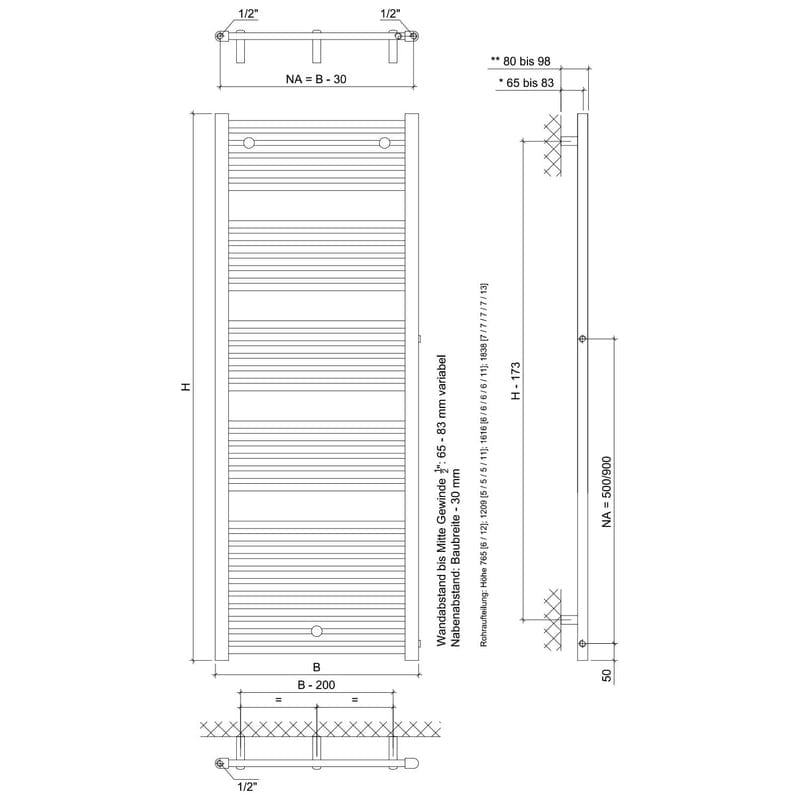 Radiateur de salle de bain STUROTEC Bath 12 60 x 183,8 cm