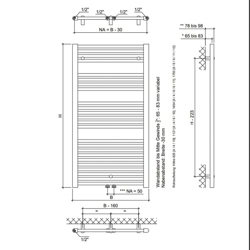 Radiateur de salle de bain STUROTEC Bath X 70 x 145,4 cm