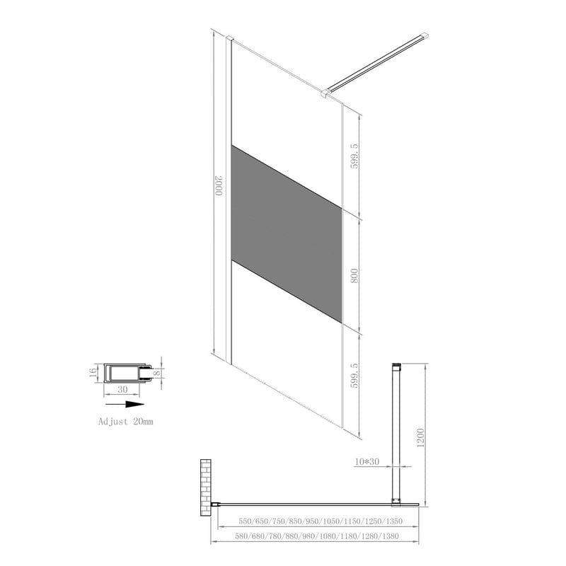 Mur latéral walk-in STUROTEC 3020 100 x 200 cm avec revêtement nano