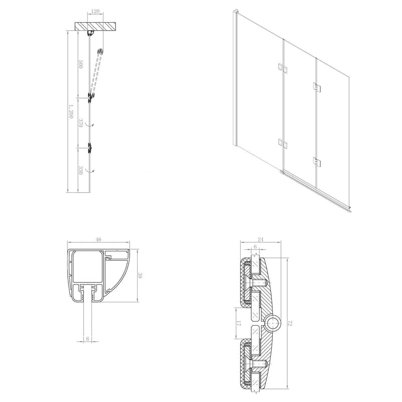 STUROTEC 3030 Pare-baignoire à 2 éléments rabattables 120 x 140 cm avec revêtement nano
