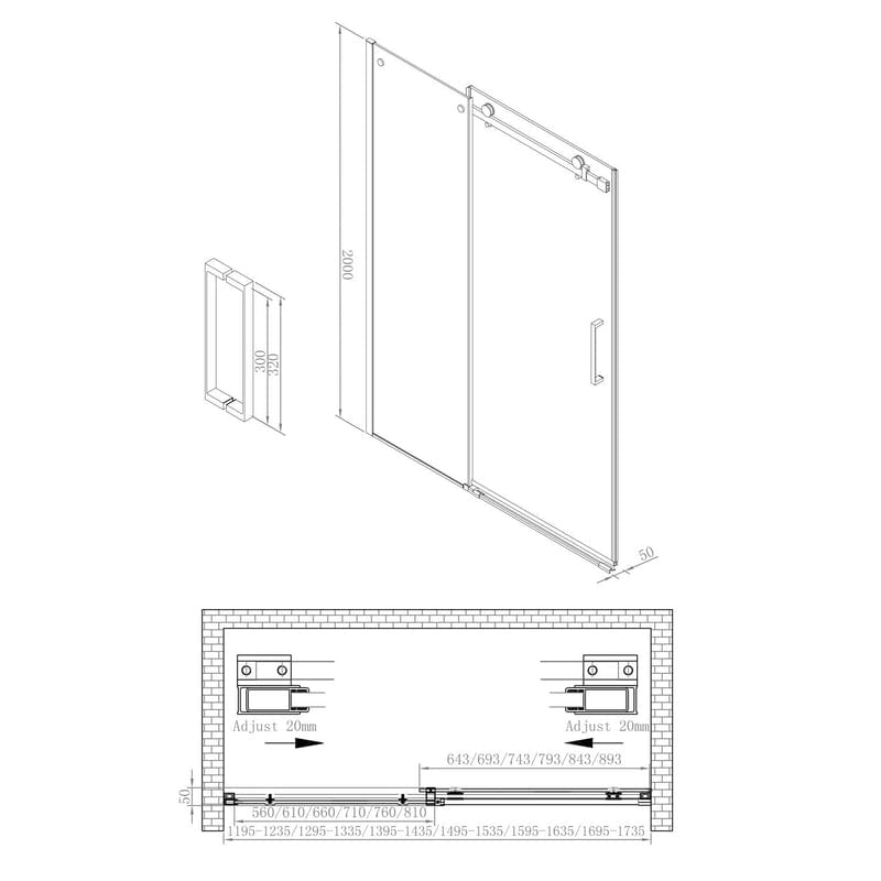 Porte coulissante STUROTEC 3070 avec élément fixe 120 x 200 cm pour niche avec revêtement nano