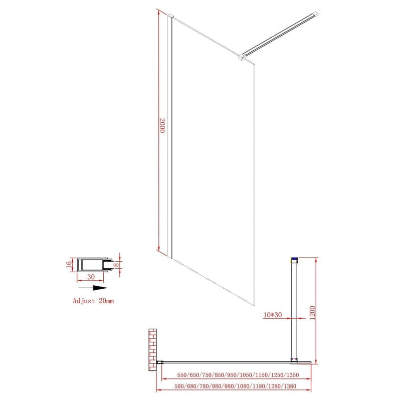 Mur latéral walk-in STUROTEC 5090 120 x 200 cm avec revêtement nano