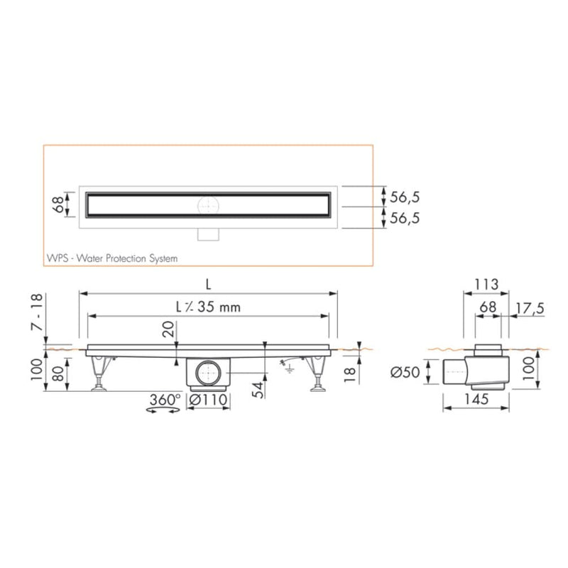 Caniveau de douche Sturotec 90 cm, set complet avec couvercle design