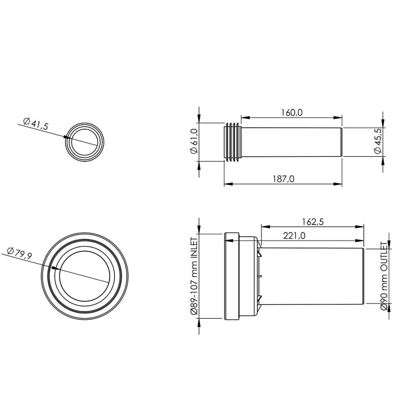 Kit de raccordement STUROTEC pour WC suspendu longueur 22 cm