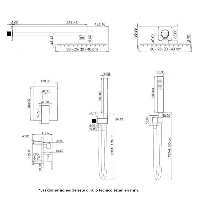 Ducha termostática empotrada a pared TILSO dorado - Entorno baño