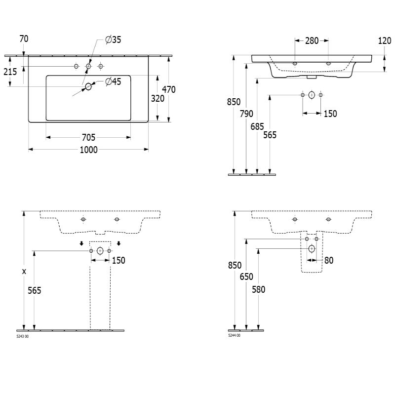 Ensemble meuble Living 2.0 avec vasque Subway 3.0 100 cm,sans trop-plein ni trou de robinetterie, chêne d&