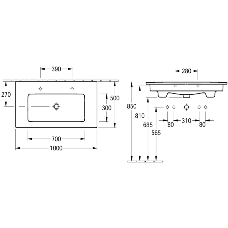 Ensemble meuble Living 2.0 avec double vasque Venticello 100 cm, avec trop-plein et 2 trous de robinetterie , chêne d&