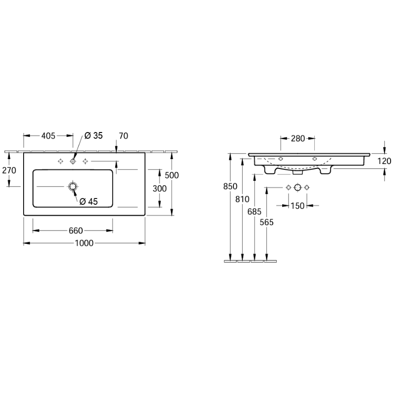 Ensemble meuble Living 2.0 avec vasque Venticello 100 cm , noir mat, vasque à gauche