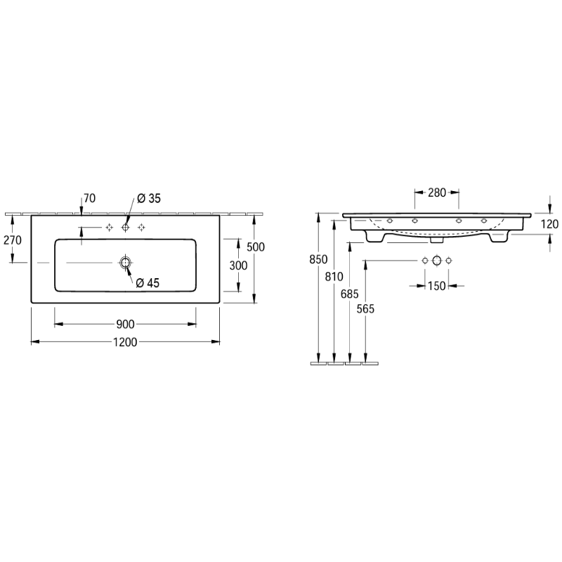Ensemble meuble Living 2.0 avec vasque Venticello 120 cm, avec trop-plein et trou de robinetterie, chêne d&