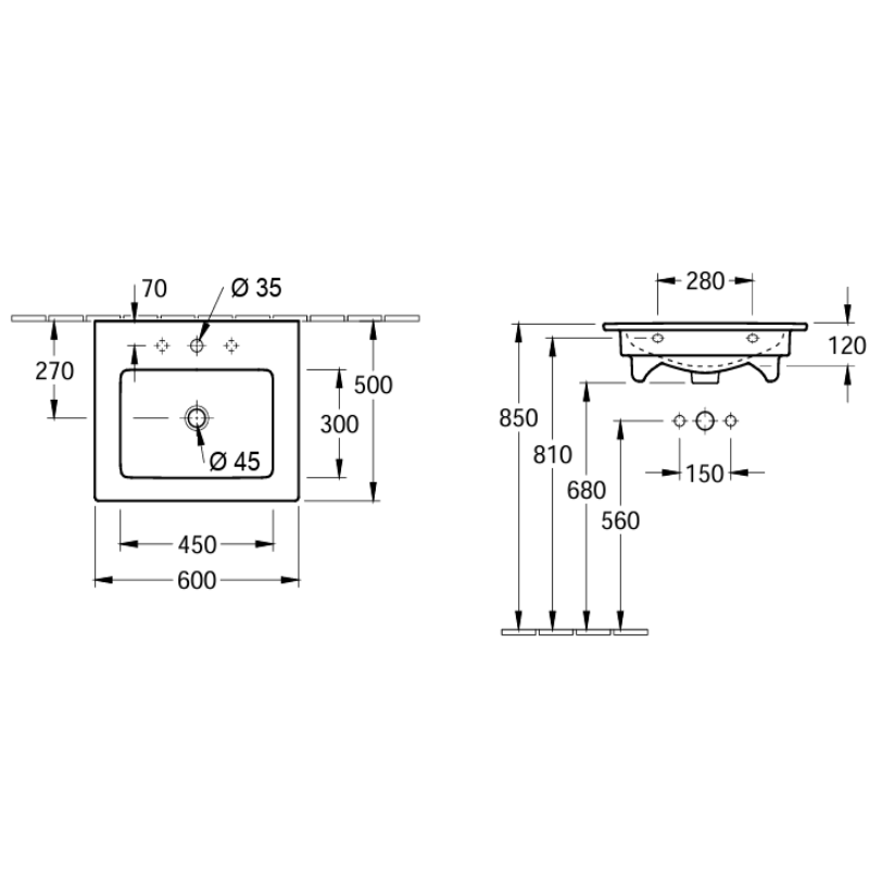 Ensemble meuble Living 2.0 avec vasque Venticello 60 cm, avec trop-plein et trou de robinetterie, blanc