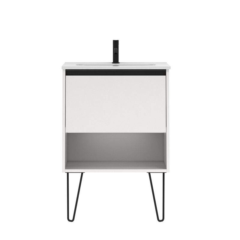 Meuble salle de bain simple vasque YOKO largeur 60 cm, blanc brillant - Le Monde du Bain