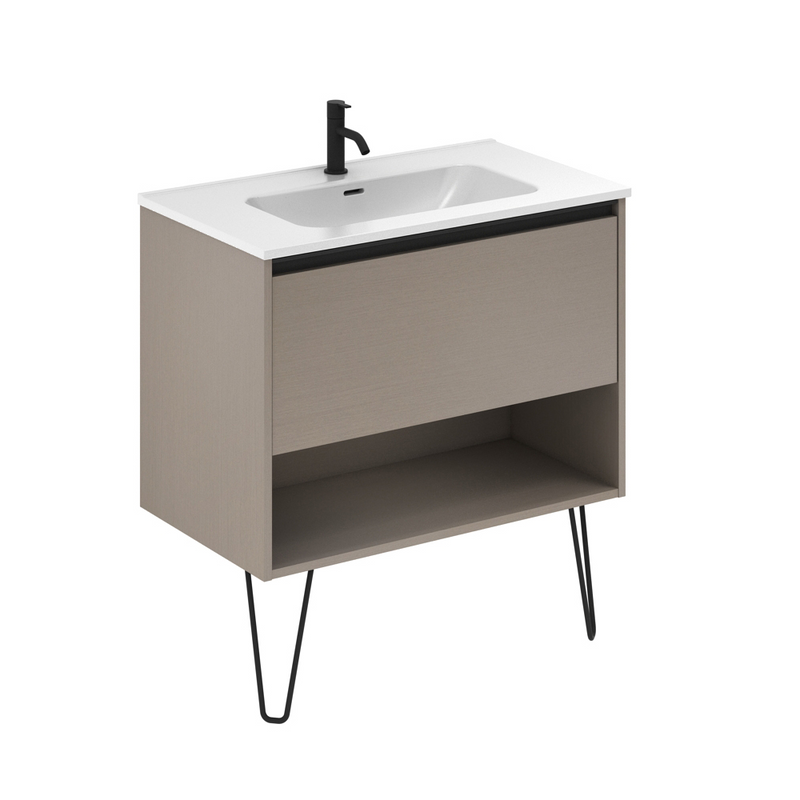 Meuble salle de bain simple vasque YOKO largeur 80 cm - fumé sablé - Le Monde du Bain