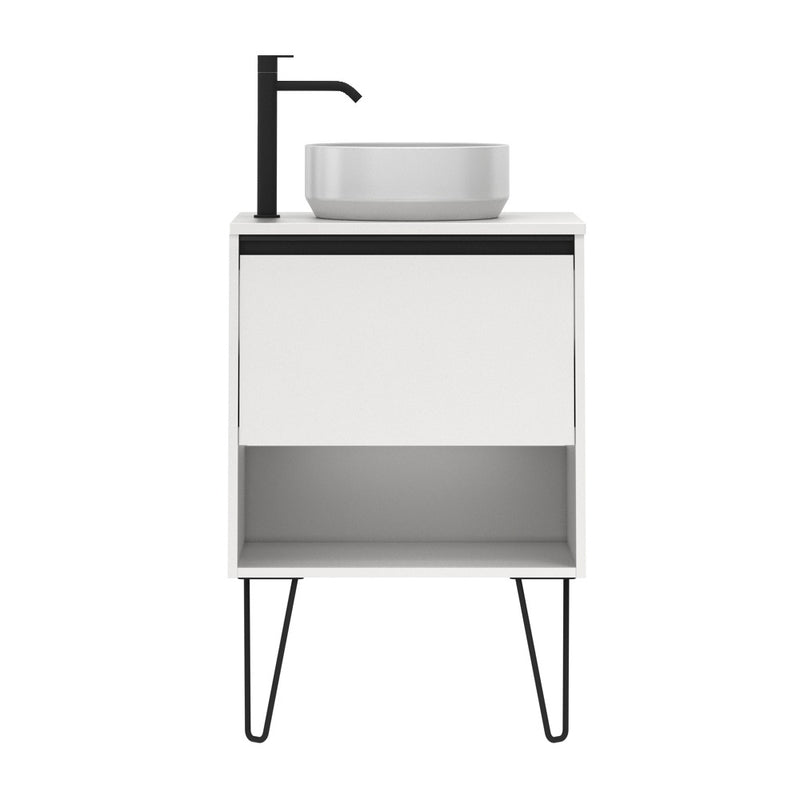 Meuble salle de bain avec vasque posée YOKO TOP largeur 60 cm - Blanc Brillant - Le Monde du Bain