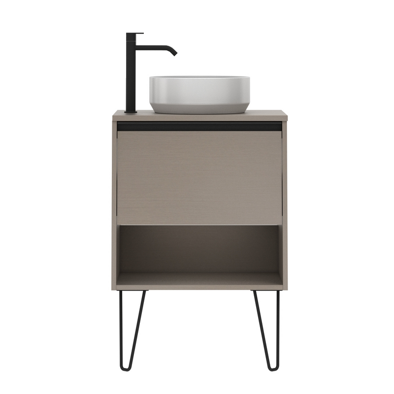 Meuble salle de bain avec vasque posée YOKO TOP largeur 60 cm, fumé sablé - Le Monde du Bain