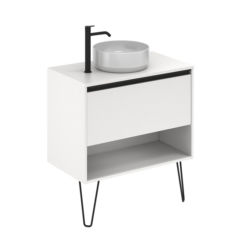 Meuble salle de bain avec vasque posée YOKO TOP largeur 80 cm - blanc brillant - Le Monde du Bain