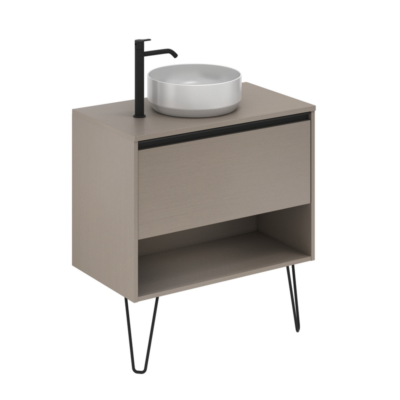 Meuble salle de bain avec vasque posée YOKO TOP largeur 80 cm, fumé sablé - Le Monde du Bain