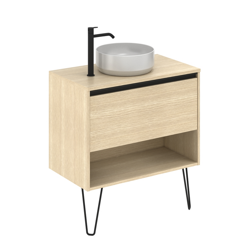 Meuble salle de bain avec vasque posée YOKO TOP largeur 80 cm - chêne sablé - Le Monde du Bain