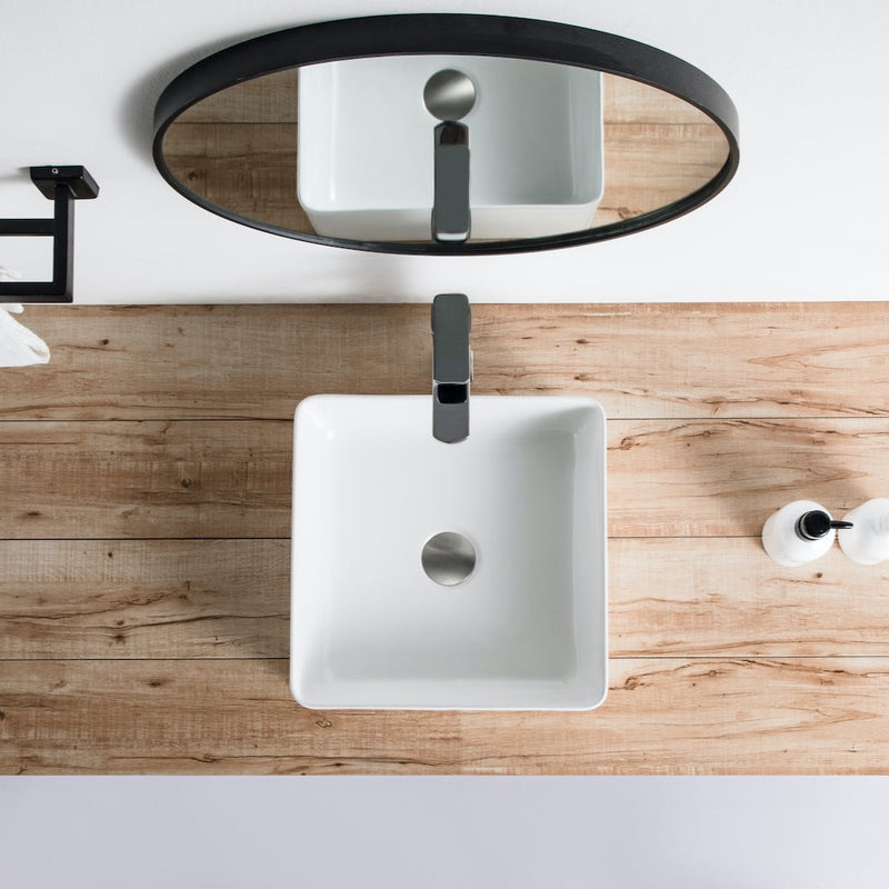 Vue de dessus vasque à poser carrée en céramique RIVA 36,5 cm