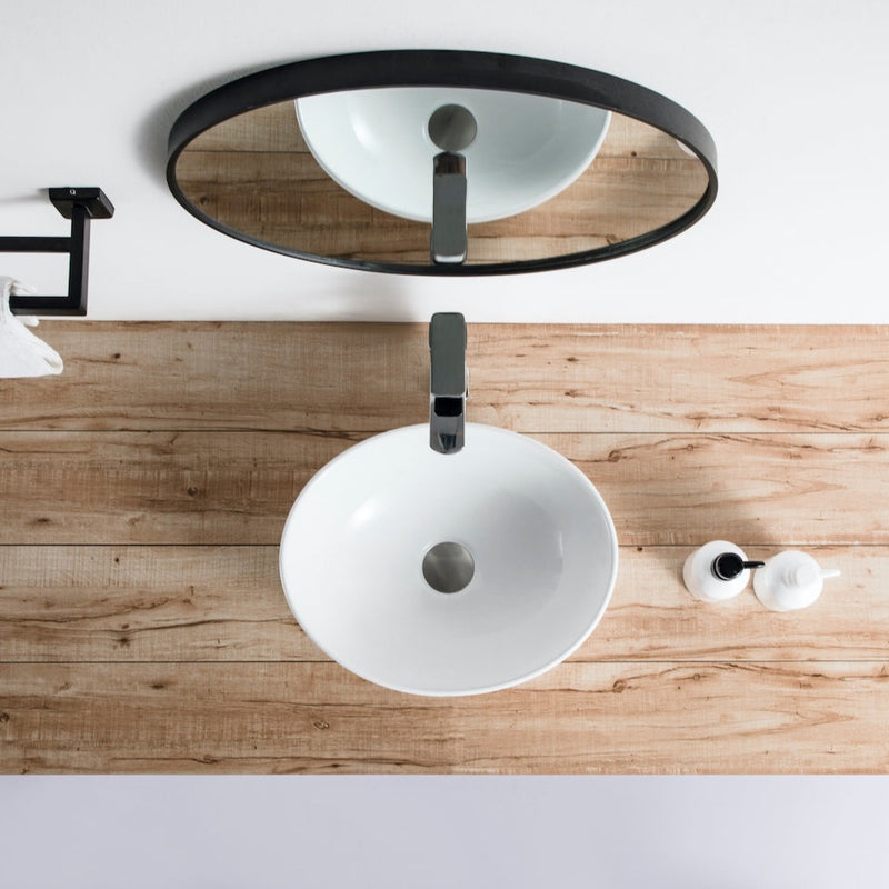 Vue de dessus vasque à poser ovale en céramique POSADAS 40,5 x 33 cm