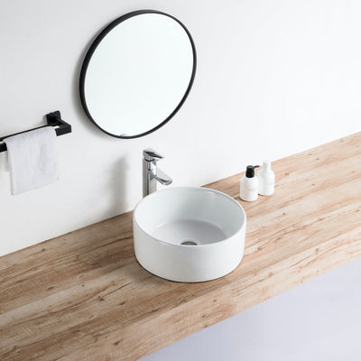 Vue de profil vasque à poser ronde en céramique DAVIA Ø40,5 cm