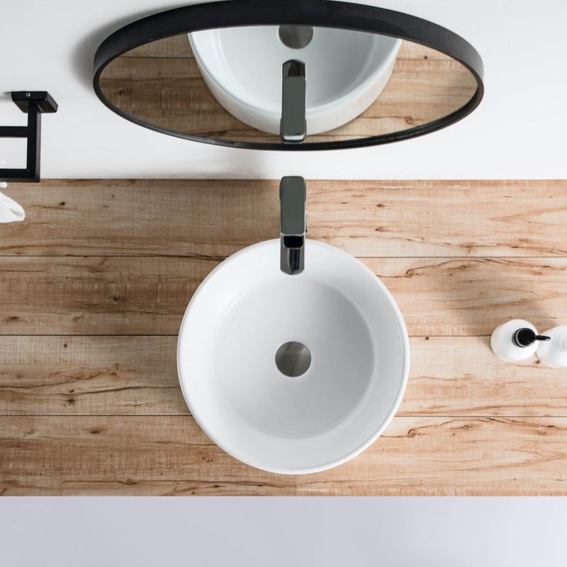 Vue de dessus vasque à poser ronde en céramique DAVIA Ø40,5 cm