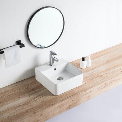 Vue de profil vasque à poser en céramique VENADO 42 x 42,5 cm