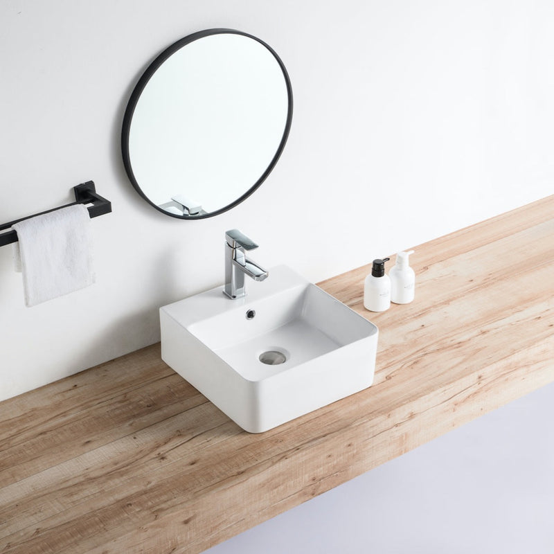 Vue de profil vasque à poser en céramique VENADO 42 x 42,5 cm