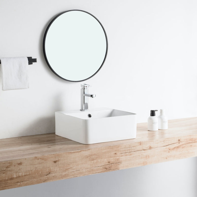 Vue de côté vasque à poser en céramique VENADO 42 x 42,5 cm