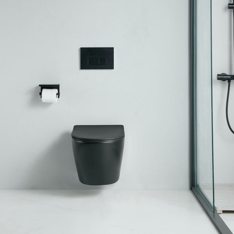 Vue de devant Cuvette WC suspendu CARCEO noir mat - sans bride et avec frein de chute