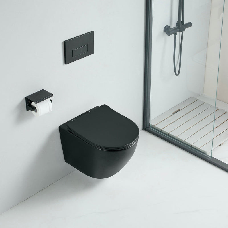 Vue de dessus Cuvette WC suspendu CARCEO noir mat - sans bride et avec frein de chute