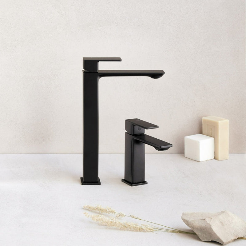 Robinet mitigeur lavabo réhaussé CUBO noir mat