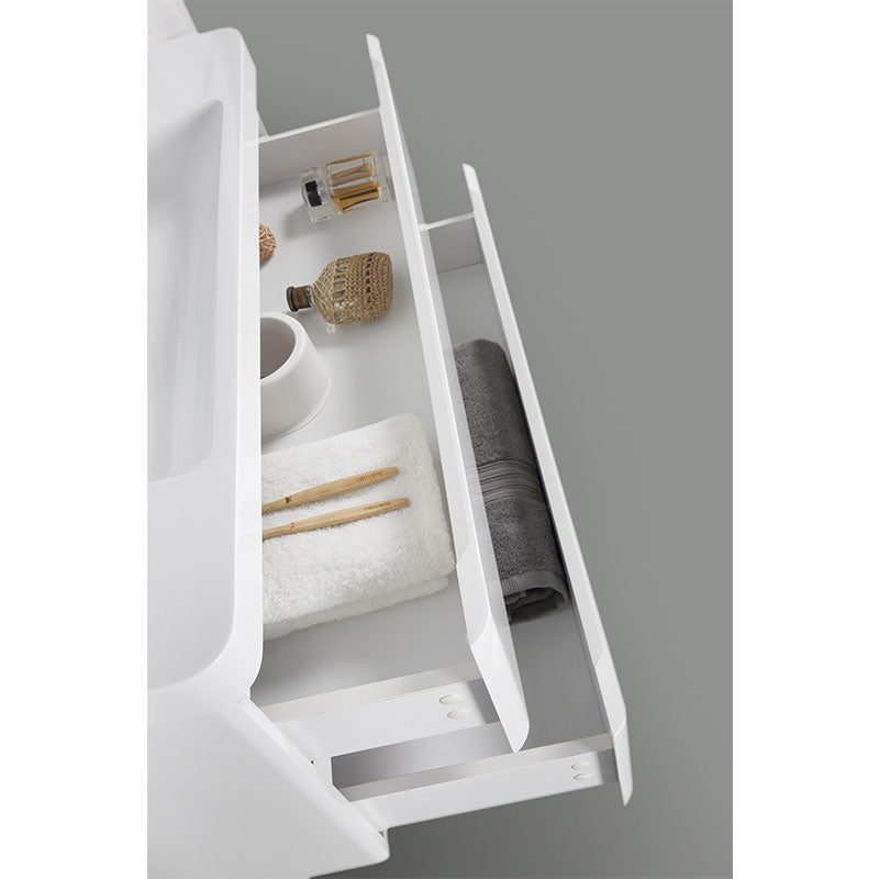 Meuble salle de bain design simple vasque PIACENZA largeur 90 cm, blanc laqué