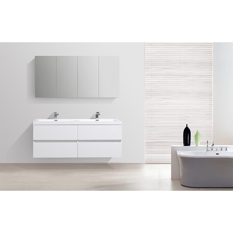 Meuble salle de bain design double vasque SIENA largeur 144 cm, blanc laqué - Le Monde du Bain