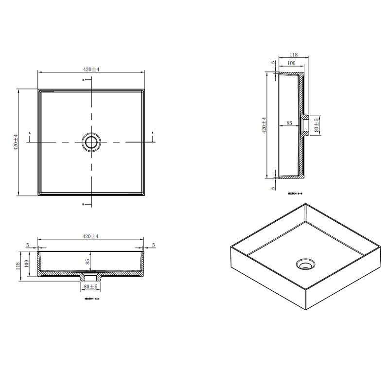 Vasque à poser carrée en marbre de synthèse SIENA 42 cm - Le Monde du Bain
