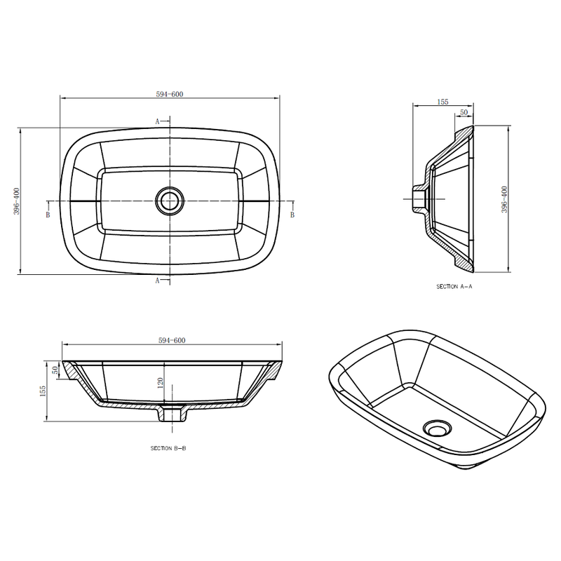 Vasque à poser noir et blanc en marbre de synthèse SIENA  60 x 42 cm - Le Monde du Bain