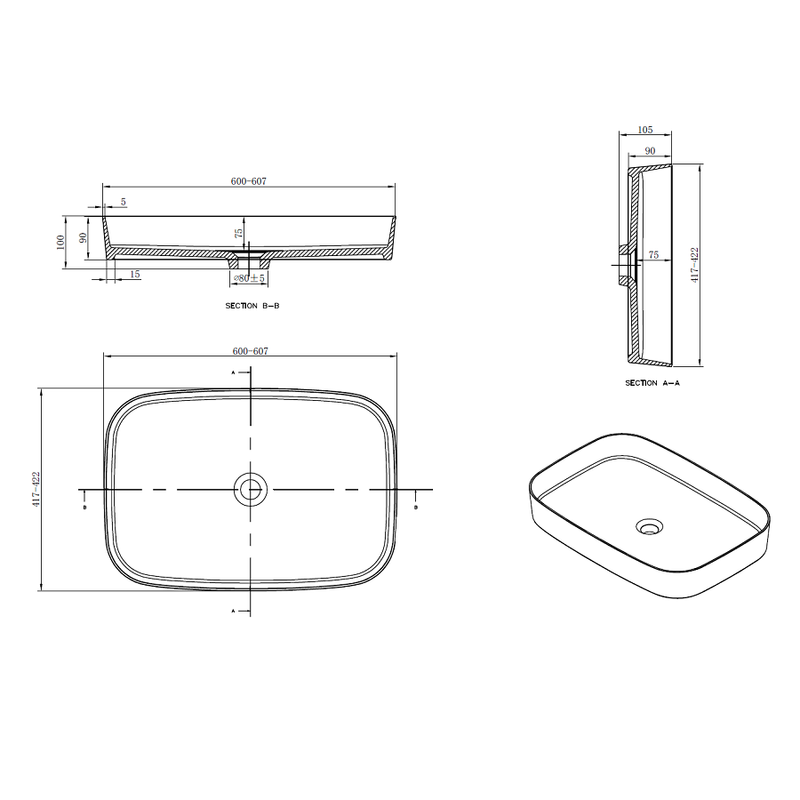 Vasque à poser rectangle en marbre de synthèse SIENA  60 x 42 cm - Le Monde du Bain