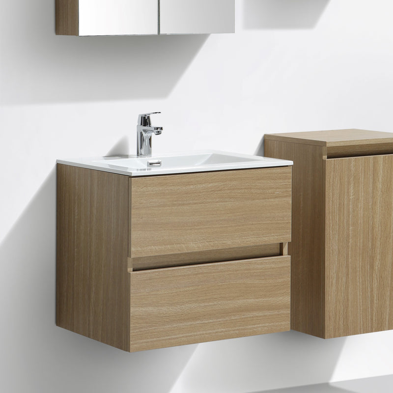 Meuble salle de bain design simple vasque SIENA largeur 60 cm, chêne clair - Le Monde du Bain