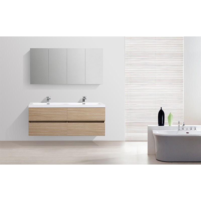 Meuble salle de bain design double vasque SIENA largeur 144 cm, chêne clair - Le Monde du Bain