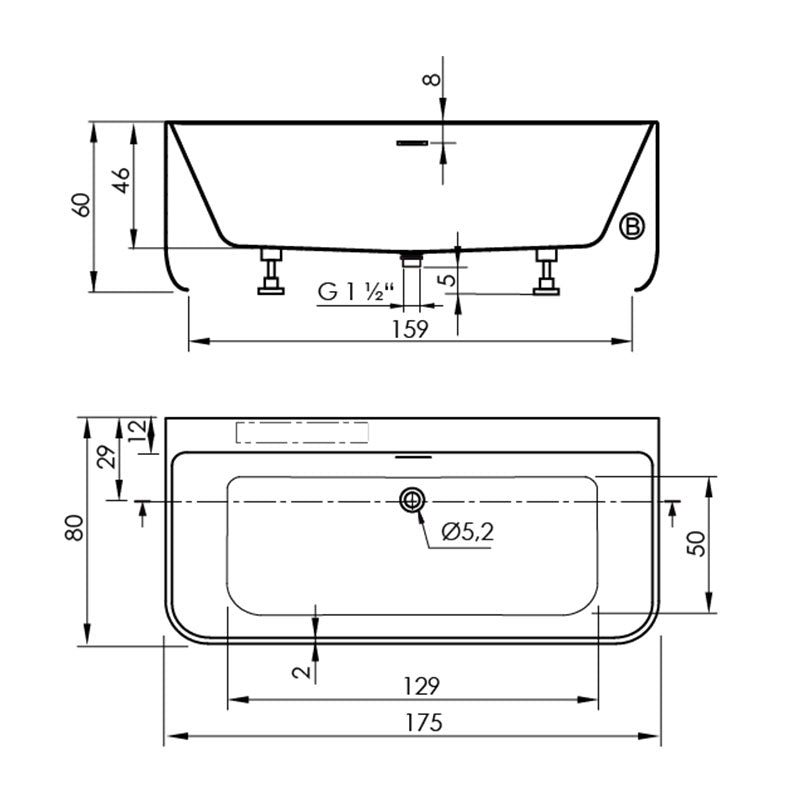 Baignoire design semi-îlot rectangulaire TRENTO MURO blanche