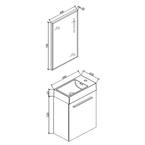 Dimensions Meuble lave-main salle de bain design SIENA largeur 40 cm, chêne clair texturé - Le Monde du Bain