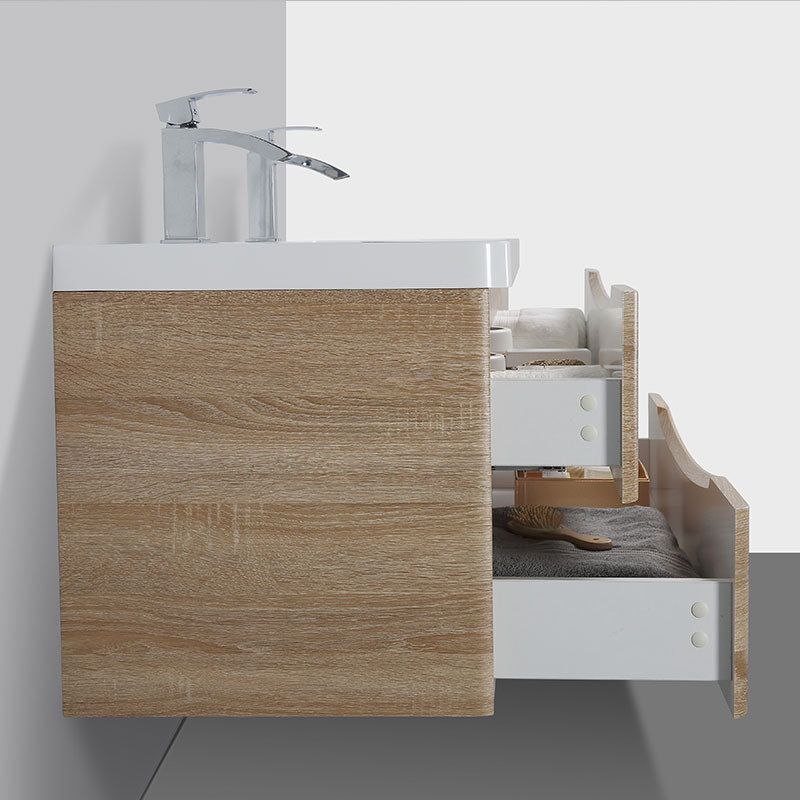 Meuble salle de bain design double vasque PIACENZA largeur 120 cm, chêne clair