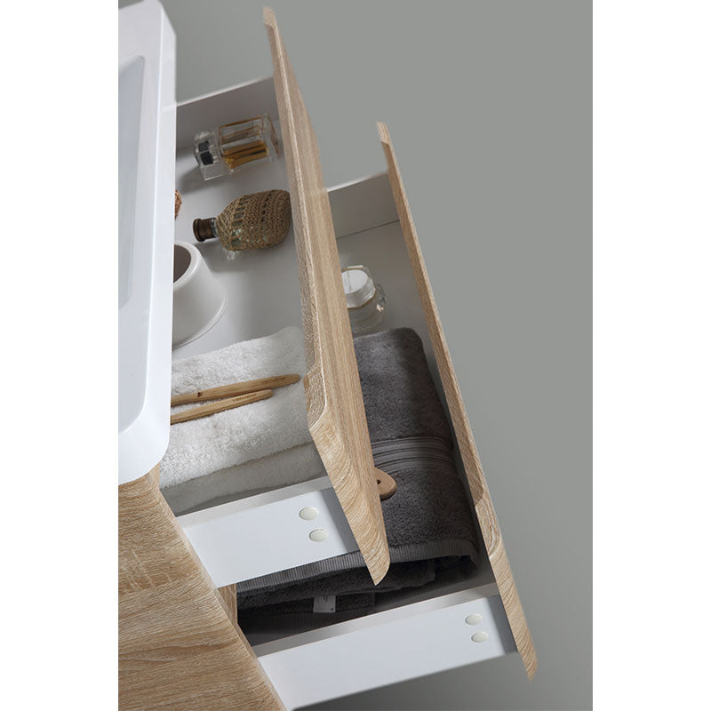 Meuble salle de bain design simple vasque PIACENZA largeur 90 cm, chêne clair