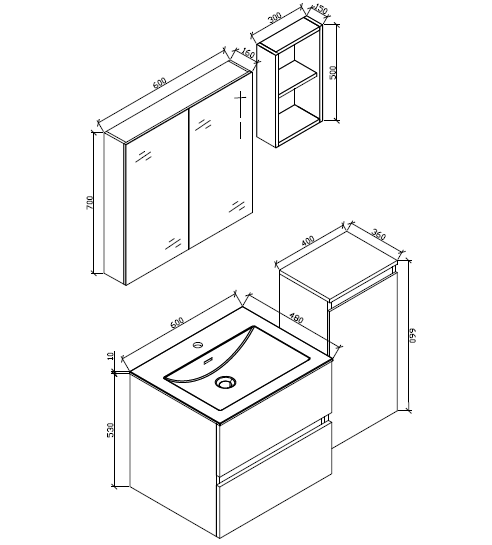 Meuble salle de bain design simple vasque SIENA largeur 60 cm, blanc laqué - Le Monde du Bain